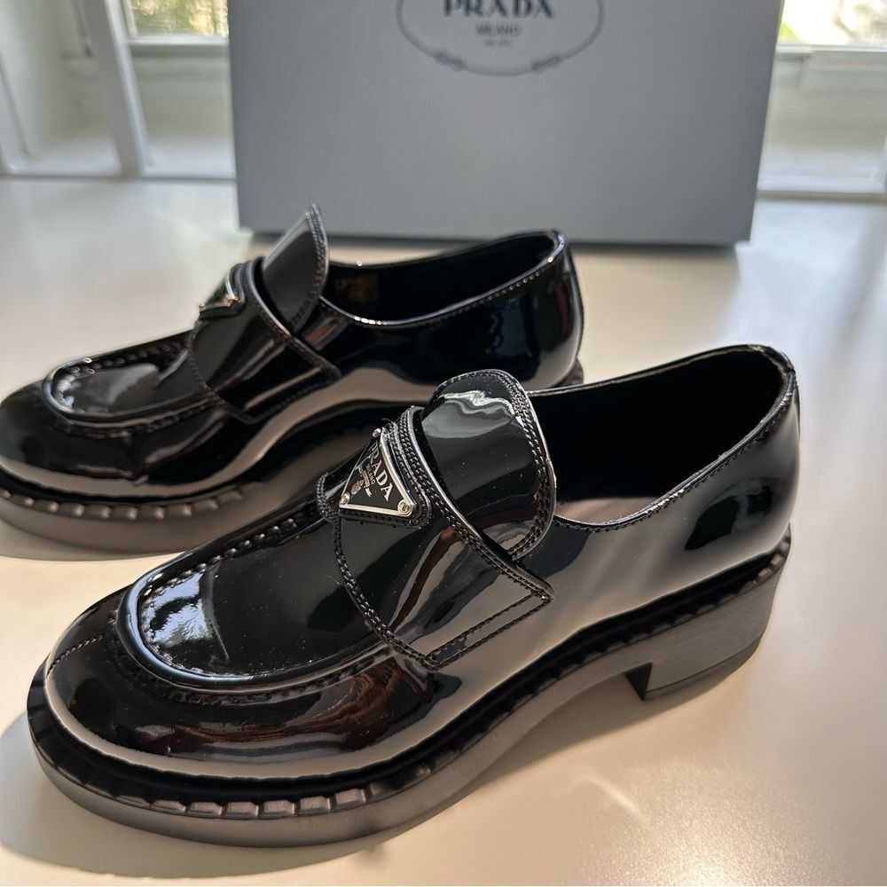 NEW PRADA Chocolate Leather Loafers BLACK Shoes 36 Monolith Lug Sole